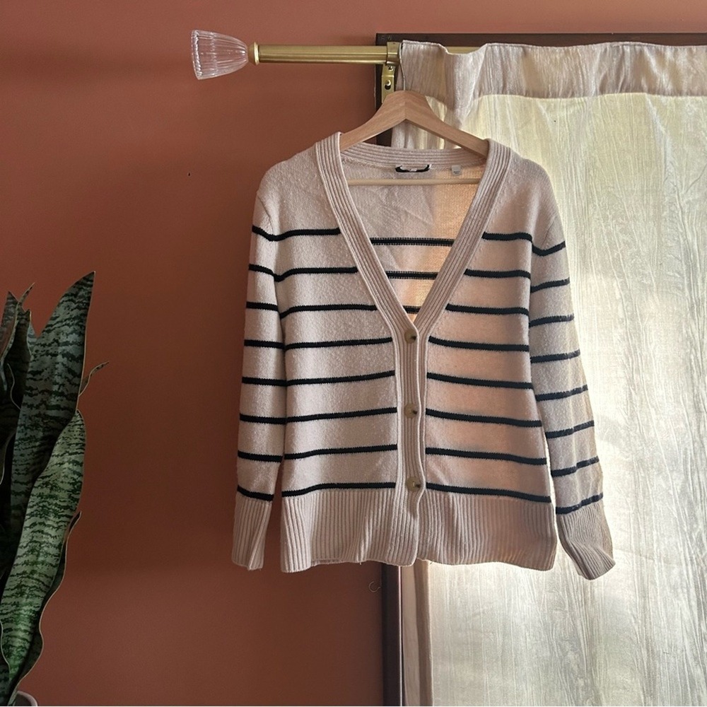 Vince Breton Wool Cashmere Striped Cardigan Sweater V-Neck Button Front Size S - Picture 3 of 7